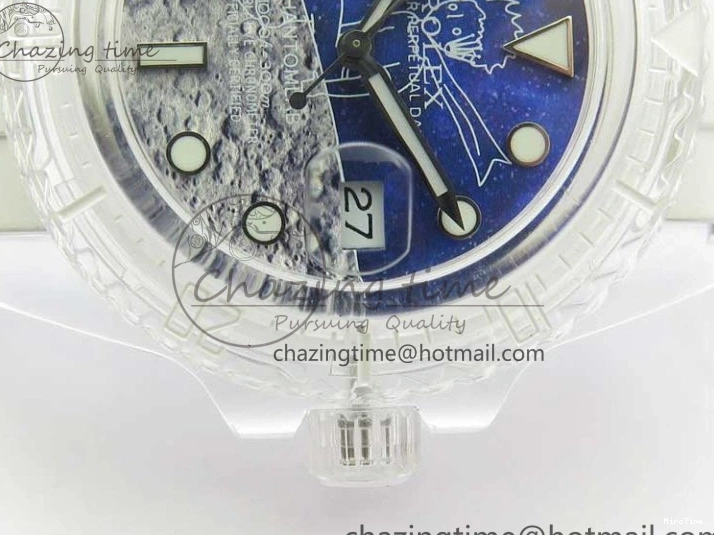 MiroTime 0129 Durable Submariner Phantomlab Transparent KZF Best Edition Blue Moon Dial on White Rubber Strap VR 2564